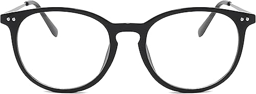 Miniatura 33 de Kursan Lentes falsos de lente transparente sin receta para mujeres y hombres, lentes de marco de plástico redondo retro A1 Negro Brillante