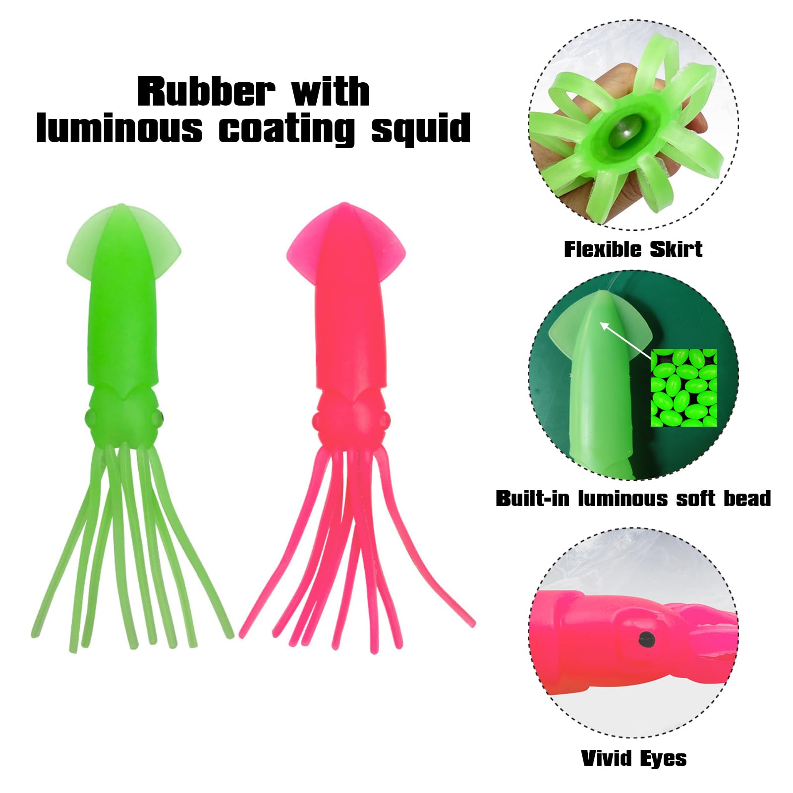 MASTERPRO Squid Spreader Bar Pesca Teaser, Offshore Gioco Pesca Pesca Traina Rig, Acciaio Inox 3/5 Anelli, 7/11 Calamari in Gomma Verde o Rosa