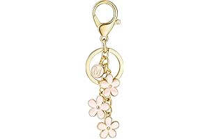 Initial Keychain White/Pink Flower Charms for Key Cute Letter Keyring for Handbag Backpack