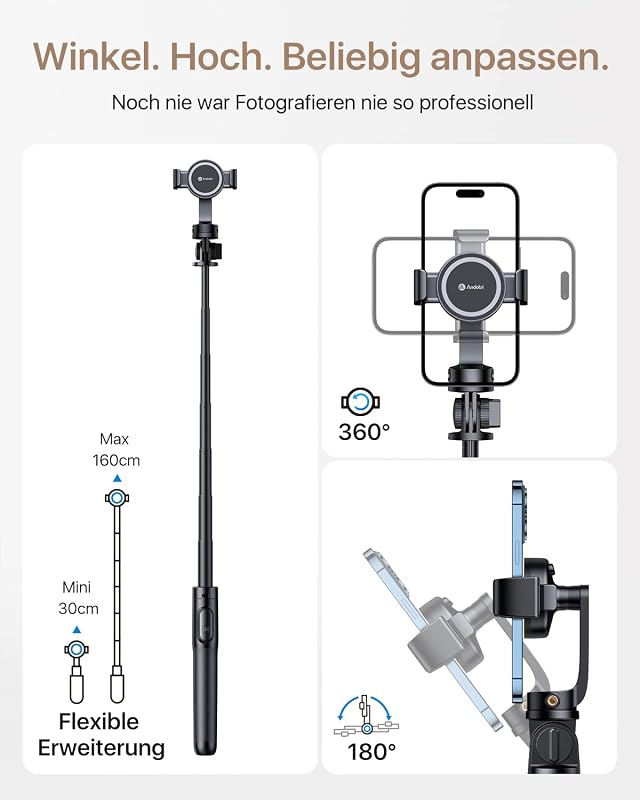 andobil Mágneses Szelfibot Állvány MagSafe Kompatibilis, Bluetooth Távirányítóval, 160 cm-ig Kihúzható Tripod iPhone 16/15/14/13 Telefonokho