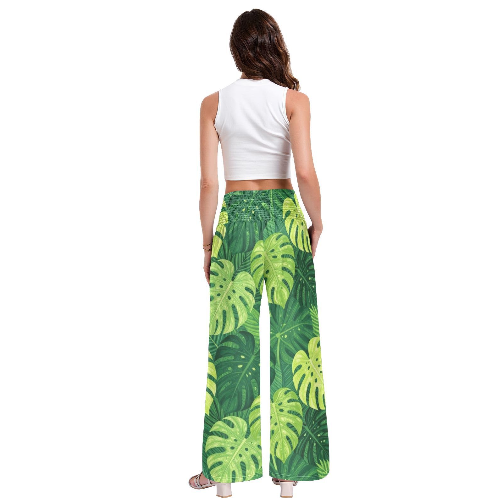 Monstera Tropic - Pantalones palazzos para mujer, resistentes a las arrugas, pantalones casuales de viaje