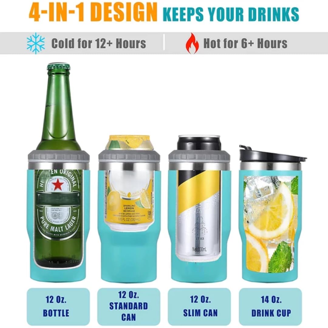 Gteller 4 in 1 Stainless Steel Can/Bottle Insulator, 14oz Two-Way Lids SUS Insulated Can Cooler, Beer Bottle Holder(Green) - Image 2