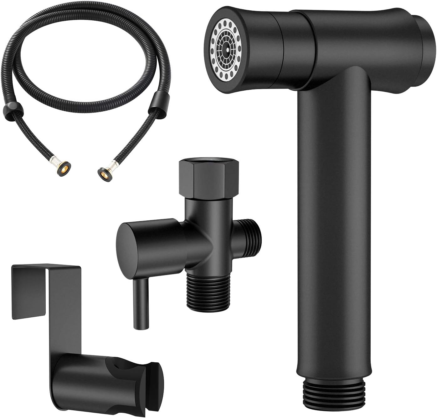 Handheld Bidet Sprayer for Toilet, Stainless Steel Diaper Sprayer for Bidets Attachment, Dual Function Shattaf with Bidet Hose, Matte Black, On-Off Design