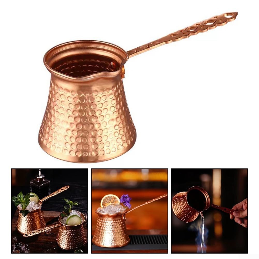 Zoegneer Autentica caffettiera turca in rame placcato in rame con fiamma, tazza da barista con fiamma