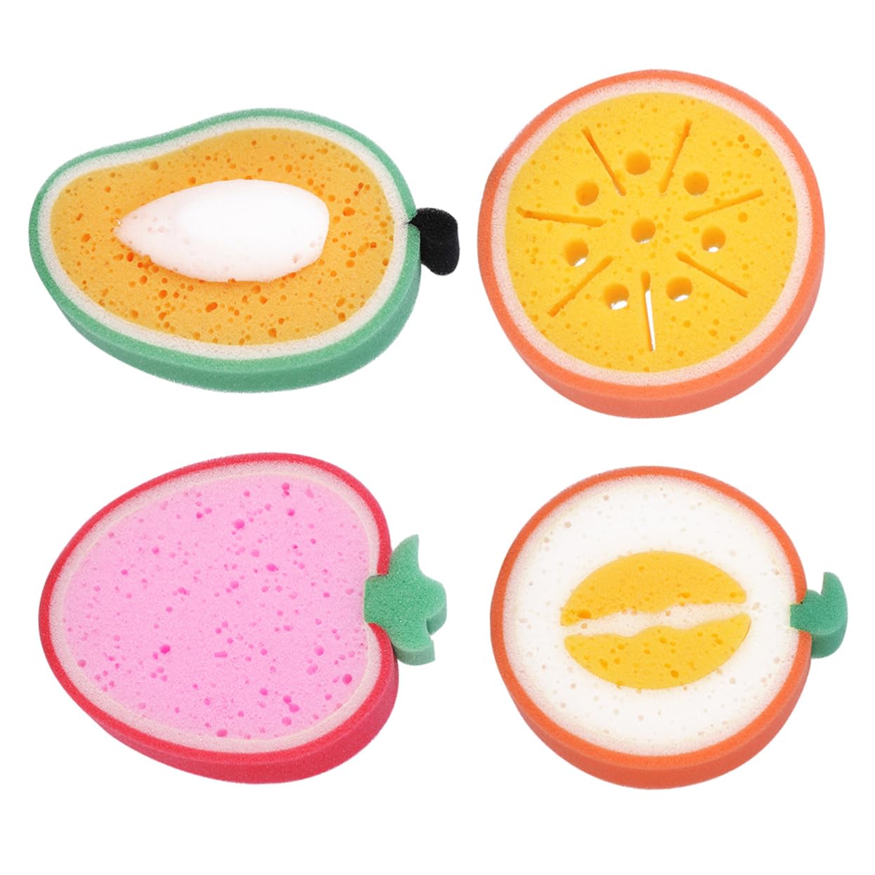 Fruit Sponge Set of 4 | Cute Bathing Sponges for Kids | Gentle Shower Scrubbers for Delicate Skin Care | Fun Fruit Shaped Bath Accessories