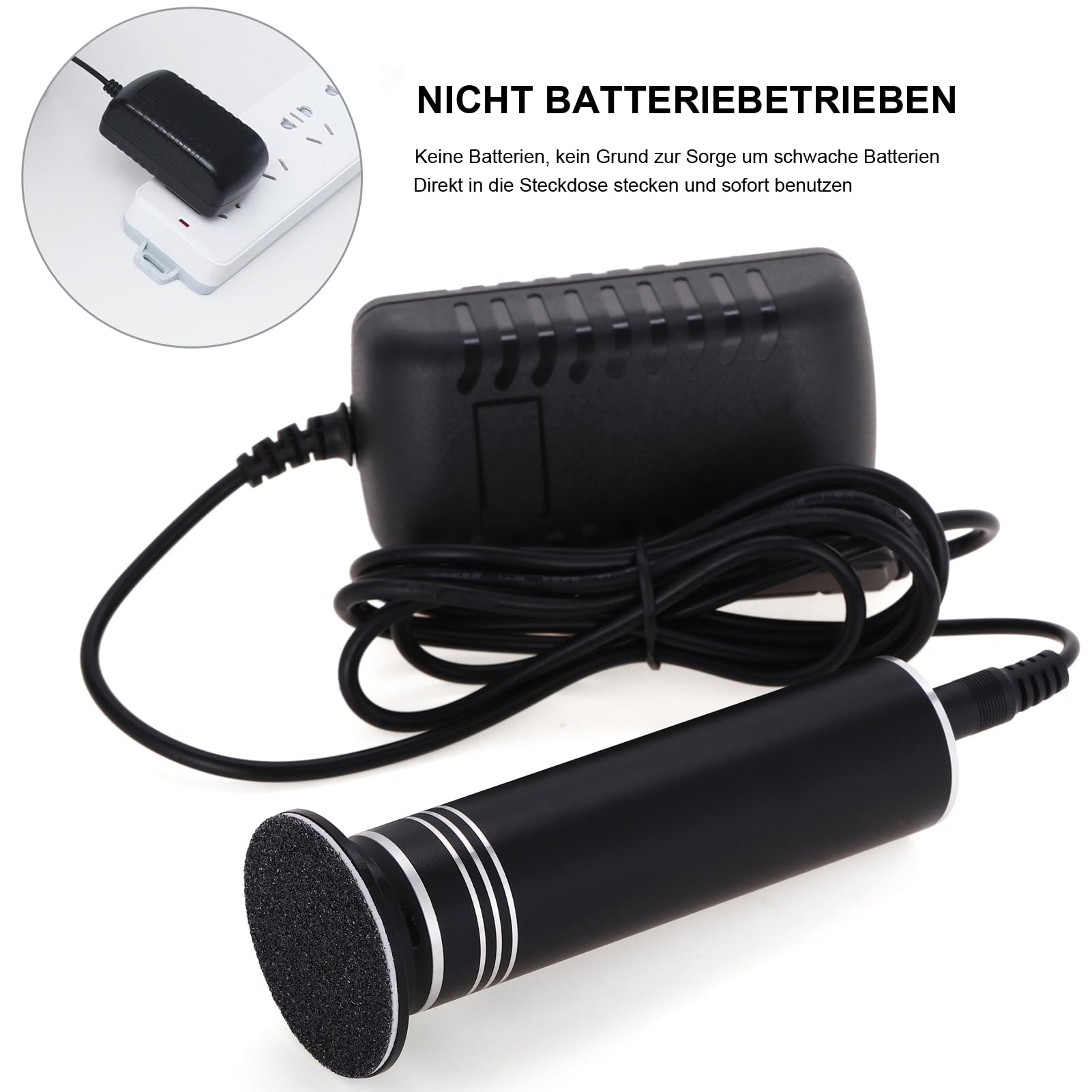 Elektrische Hornhautentferner Einstellbare Geschwindigkeit Professionelles Pediküre Fußfeile mit Austauschbaren Fußfeilen für Tote Harte Rissige Haut, mit 60 Stück Ersatz Schleifkissen (Schwarz)