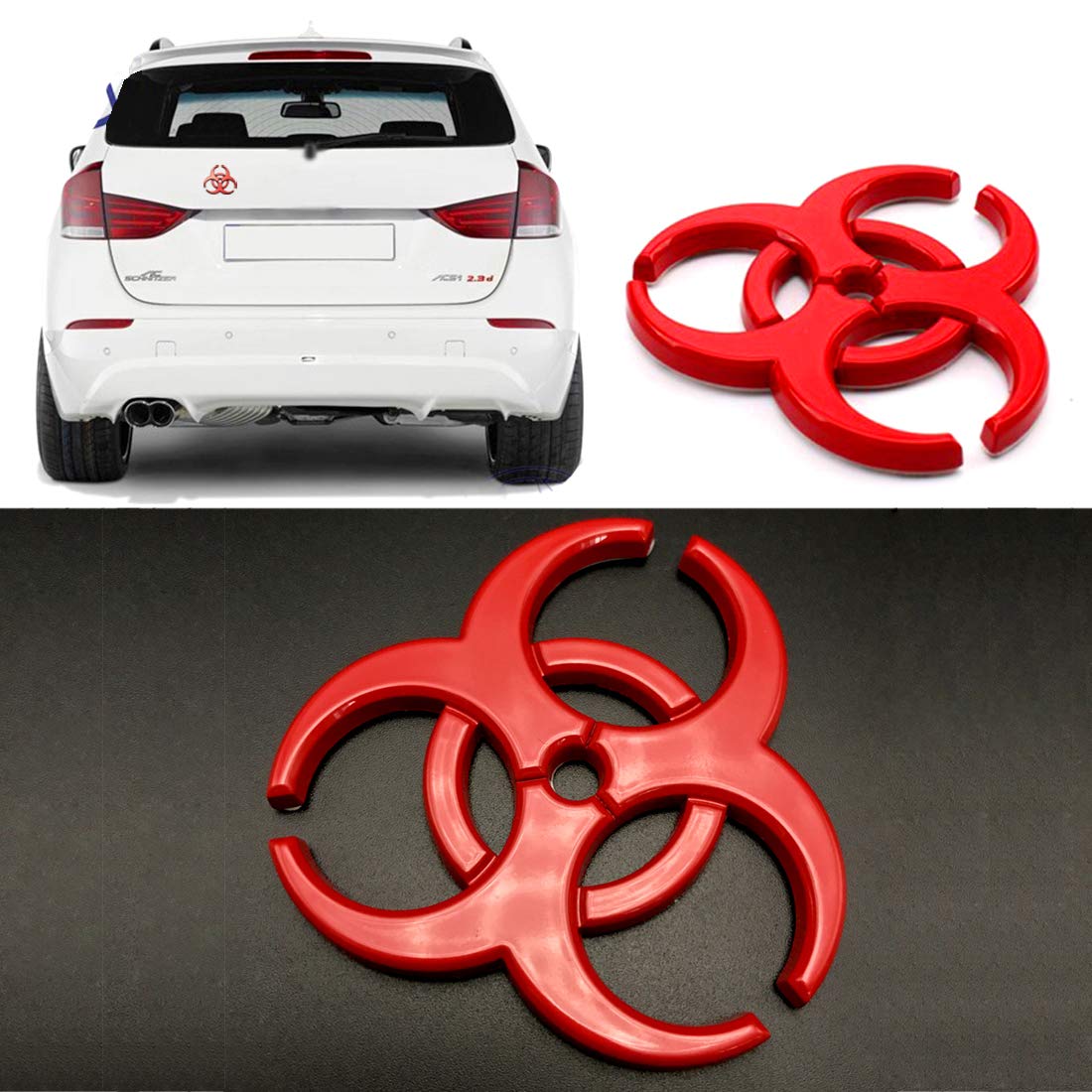 YSpring Resident Evil Biohazard Stickers Auto Metal Emblem Umbrella Corporation Multi-Layer Plated Zinc Alloy Decals The Strain 3D Car Sticker (Red-2.44" 2.44")