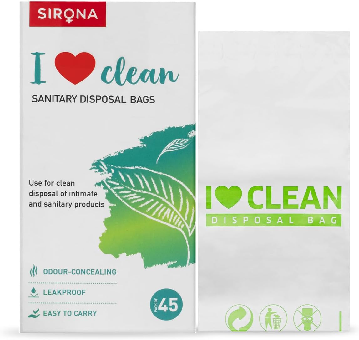 Sirona Sanitary Disposal Bags – 45 | Leakproof, Odor-Concealing Disposal for Tampons, Pads, Liners & More | Hygienic & Travel-Friendly (45 Pack)