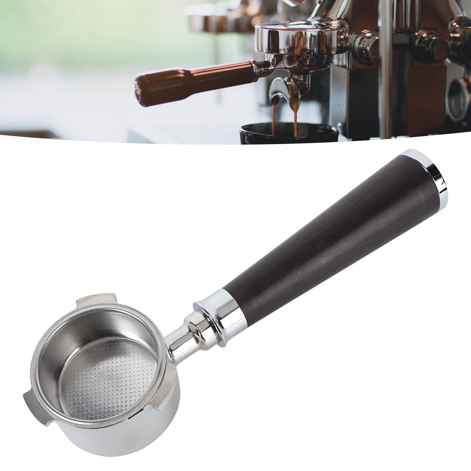 Omquot Filtro da caffè senza guaina Anti-lotteria Manica in Legno Cestino in Acciaio Inox Filtro da caffè per (Stile C)