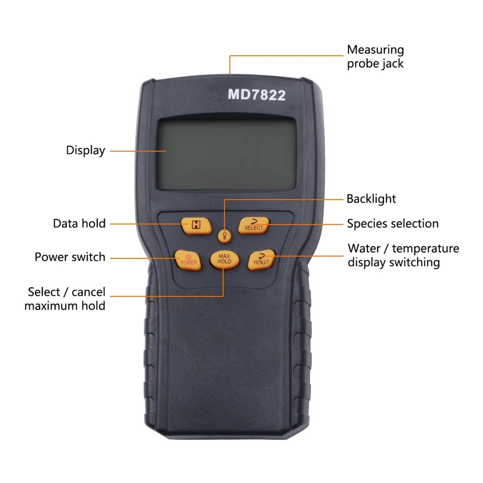 Medidor digital de humedad de granos, trigo, maíz y arroz con pantalla LCD de 2%-30%, con retención de datos y sonda de prueba larga. Lecturas precisas