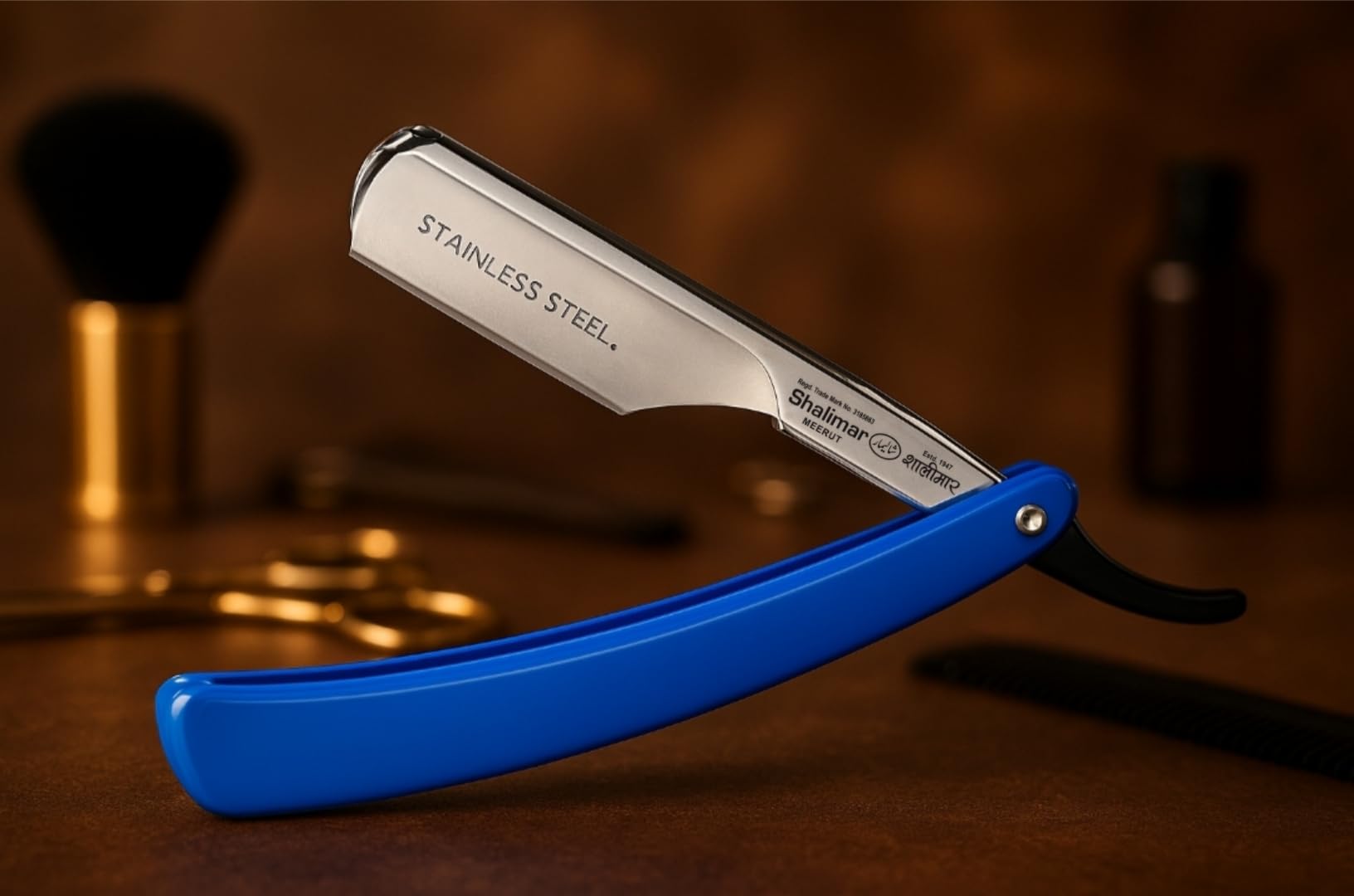 SHALIMAR BRAND PROFESSIONAL BARBER PLASTIC BODY STAINLESS STEEL STRAIGHT EDGE RAZOR FOLDING USTRA FOR BEARD SHAPING WITH 1 BLADE SALON USE & HOME USE, MEN - Image 3 thumbnail