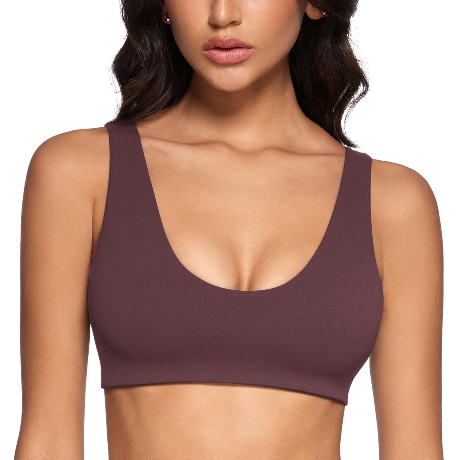 INGIA Womens U-Neck Sports Bra Padded U Back Medium Impact Fitness Yoga Bar Workout Crop Top with Built in Bra