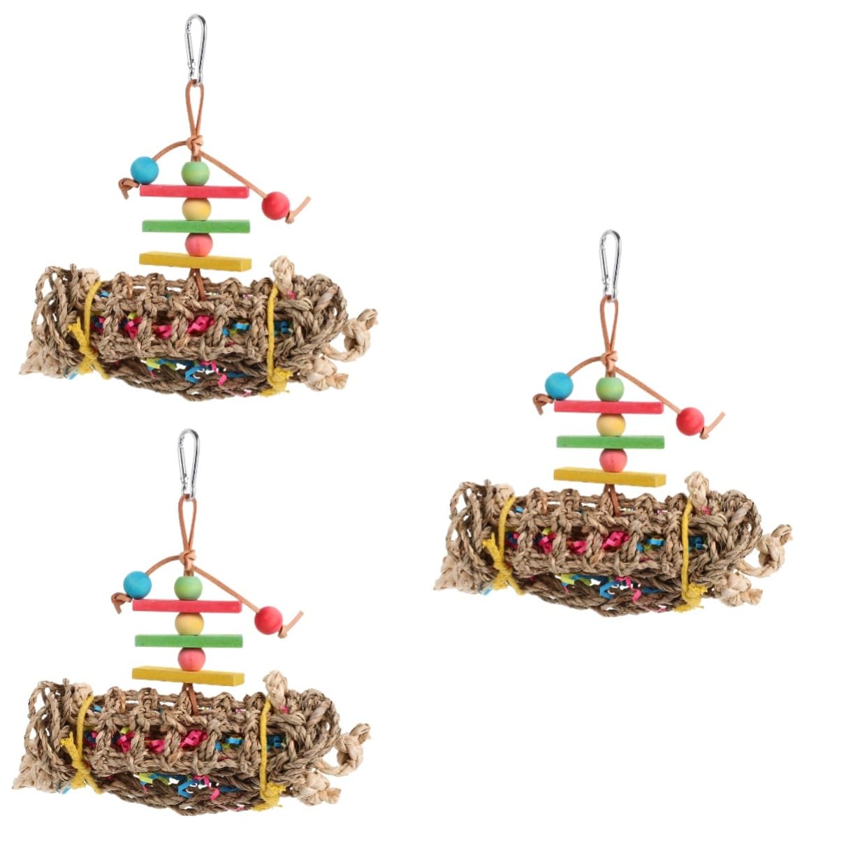 BESPORTBLE 3pièces Jouet Bois pour Oiseaux Jouet à Mâcher Suspendu pour Perruches Et Perroquets Accessoire De Jeu Tressée pour Éviter Ennui des Oiseaux De Compagnie