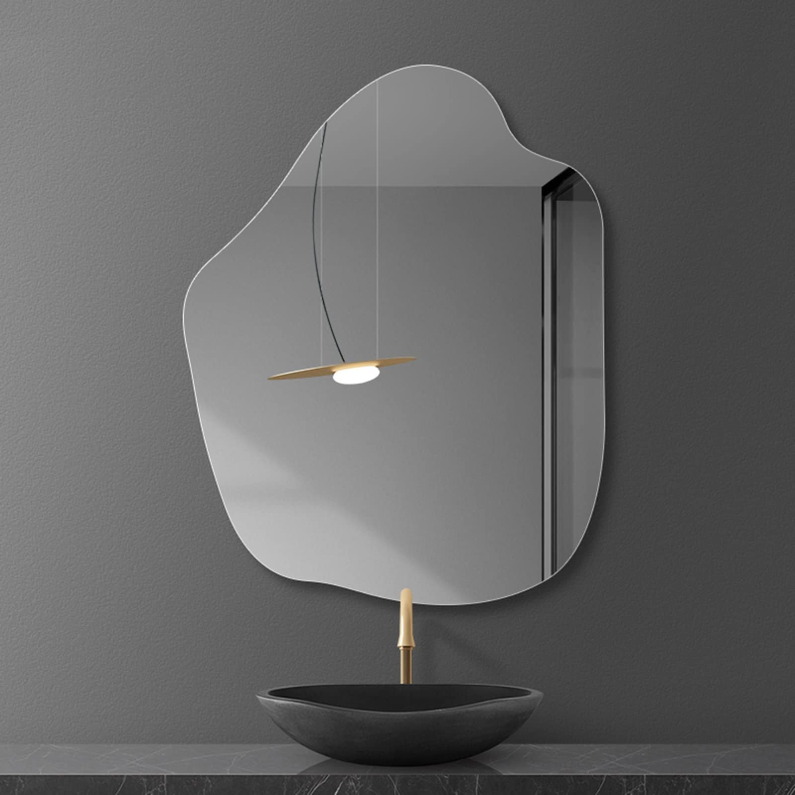 Specchio Espejo de baño grande de pared de 50 x 70 cm/60 x 80 cm, espejo de tocador asimétrico sin marco de 5 mm de grosor, espejo decorativo con diseño de nubes irregulares, HD, a prueba de expl