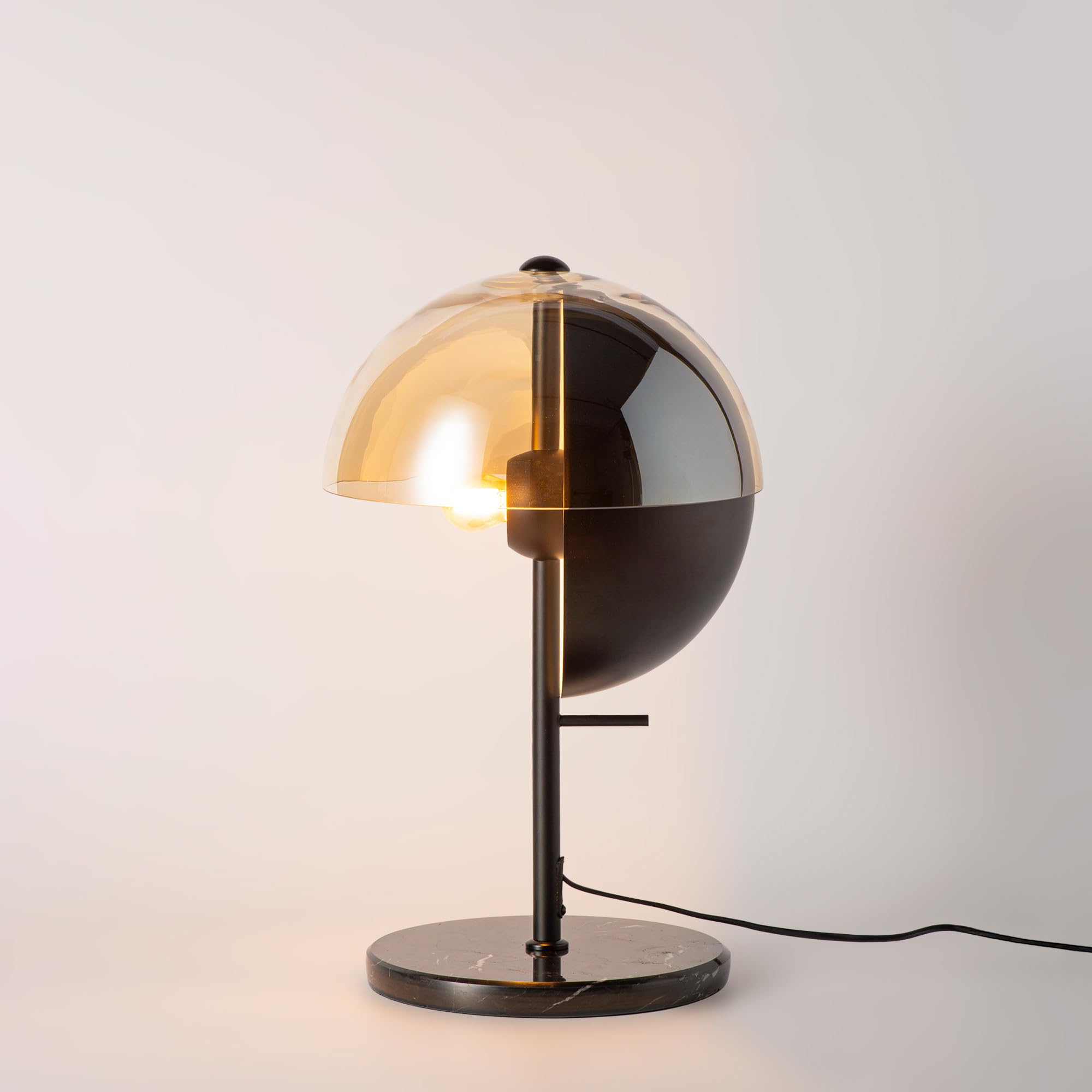 BARCELONA LED Lampa Stołowa UMBRA E27 Nowoczesny Design z Podwójnym Kloszem Czarny Metal i Bursztyn, Lampka Biurkowa z Pośrednim Światłem Bez Oślepiania Styl Industrialny