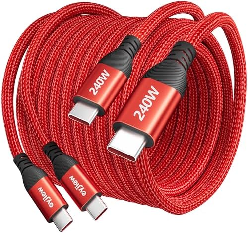 240W USB C to USB C Cable 10ft, 2-Pack Long Type C Super Fast Charging Cord, USBC to C Braided Charger Cable for iPhone 17 16 15 Pro Max Plus Samsung S25 S24 S23,for MacBook iPad and More