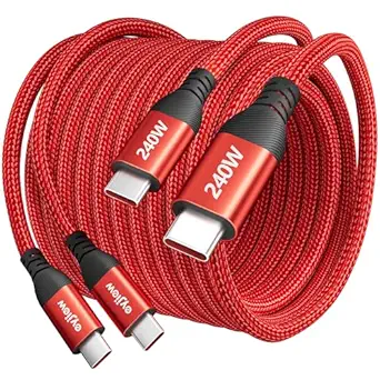 240W USB C to USB C Cable 10ft, 2-Pack Long Type C Super Fast Charging Cord, USBC to C Braided Charger Cable for iPhone 17 16 15 Pro Max Plus Samsung S25 S24 S23,for MacBook iPad and More