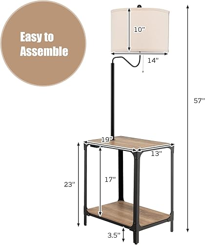 Miniatura 5 de Tangkula Lámpara de pie con mesa auxiliar y puertos de carga USB, lámpara de mesa auxiliar con brazo giratorio de 360, mesita de noche para sala de