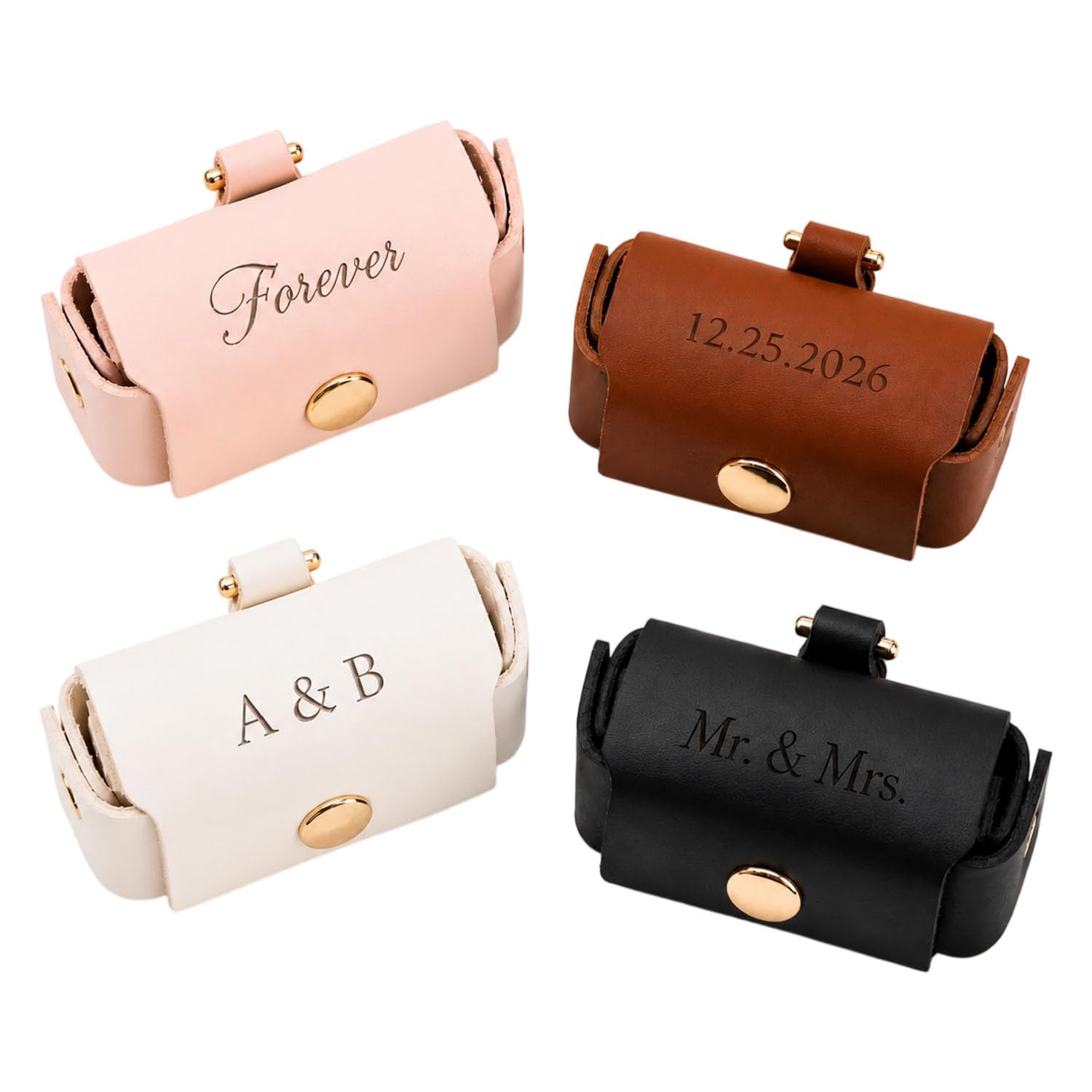 HERSTL Personalized Engagement Ring Box For Proposal, Custom Leather Dog Ring Bearer Case, Pocket Size Wedding Ceremony Rings Holder For Groom Bride