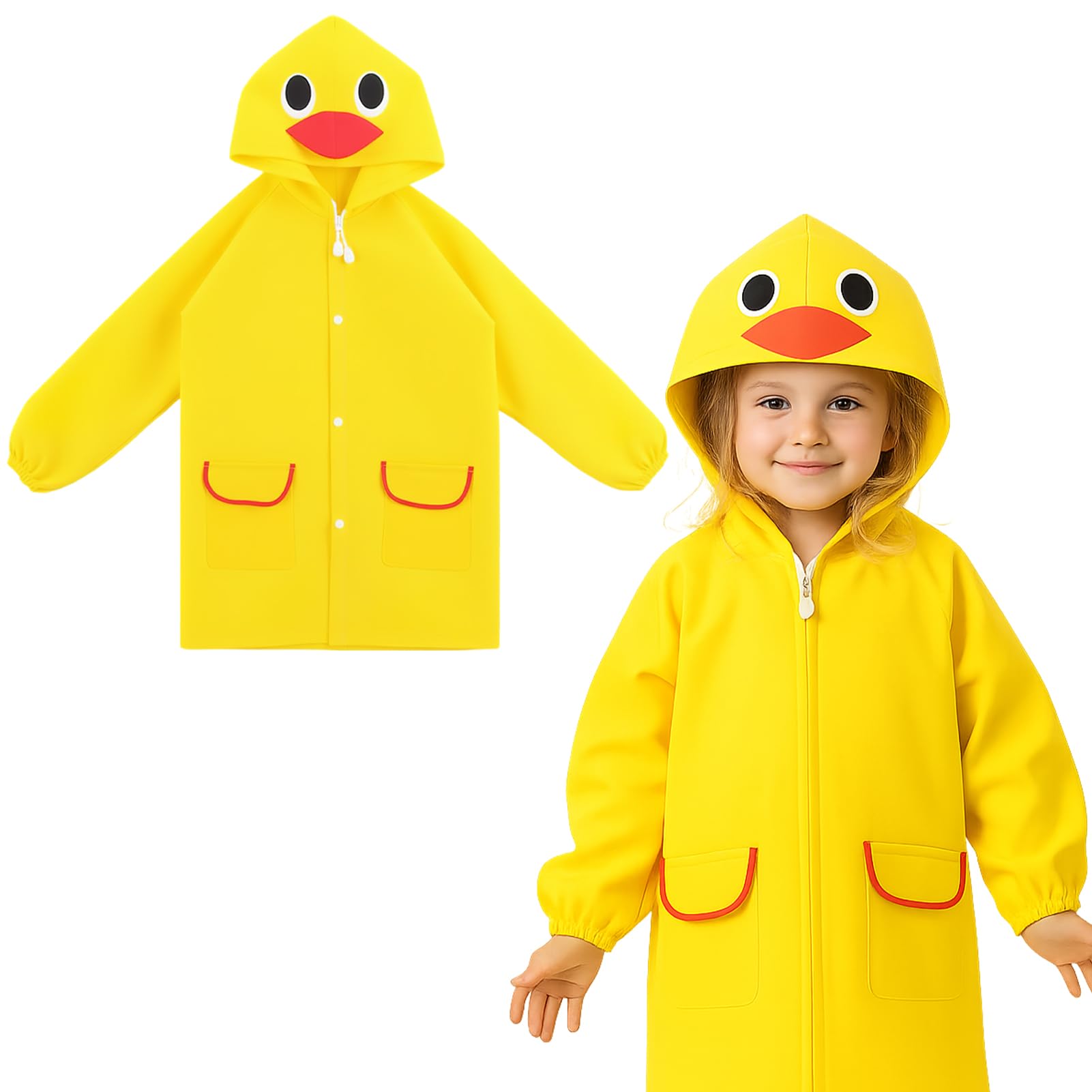 Chubasquero Niño Niña | Impermeable Infantil 3-7 Años | Poncho de Lluvia con Capucha | 5 Diseños Animados (Patito, Oso, Fresa, Conejo, Rana) | Unisex 80-130 cm | para Colegio y Parque al Aire Libre