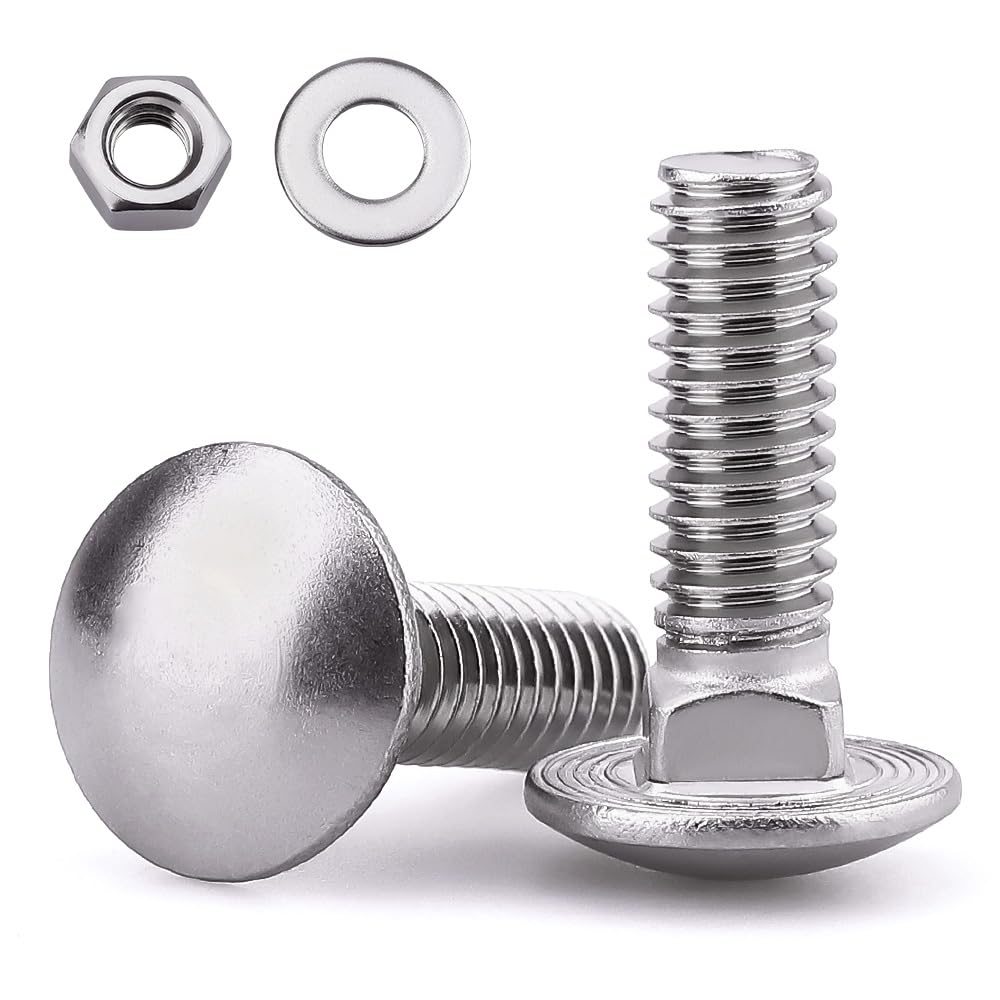 1/2-13 x 1-1/2" Carriage Bolts Kits, Grade A2-70, 304 Stainless Steel Carriage Screws with Hex Nuts and Washers, Round Head Square Neck, Coarse Thread, 6 Sets