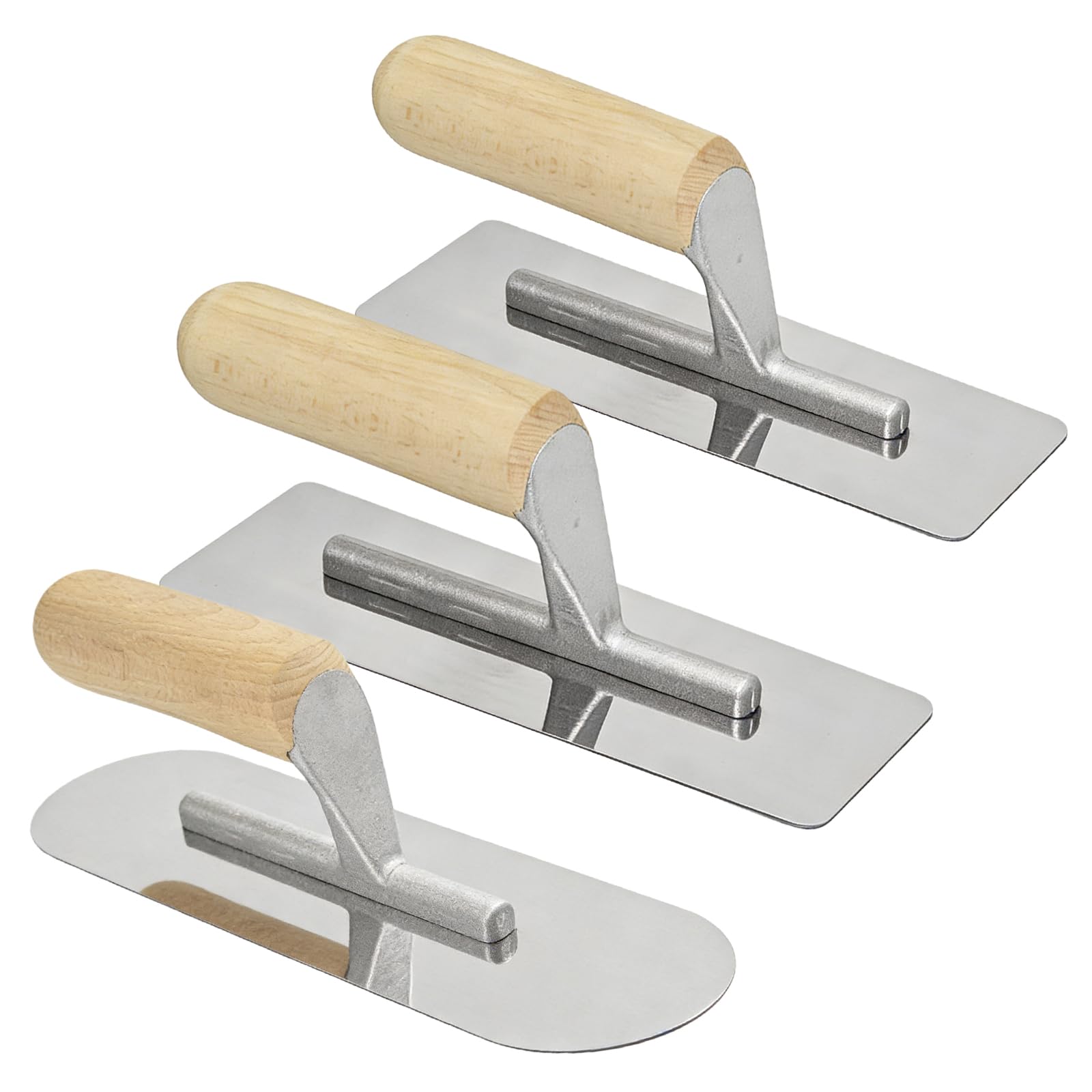 Ensemble de 3 truelles de lissage, truelles à plâtrer, acier inoxydable avec manche en bois, truelle de lissage surface plâtrer, outil de plâtrage pour la finition des murs et des sols