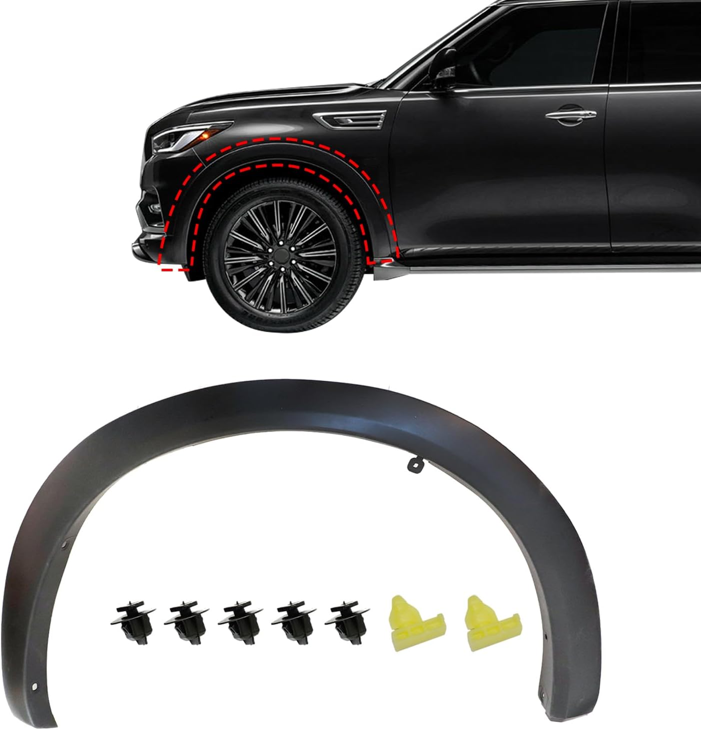 Front Passenger Fender Trim Molding, Fit for Infiniti QX80 2014-2022, QX56 2011-2013, Replace# IN1291102 638101LA2A 63810-1LA2A, Wheel Fender Flare Arch Trim