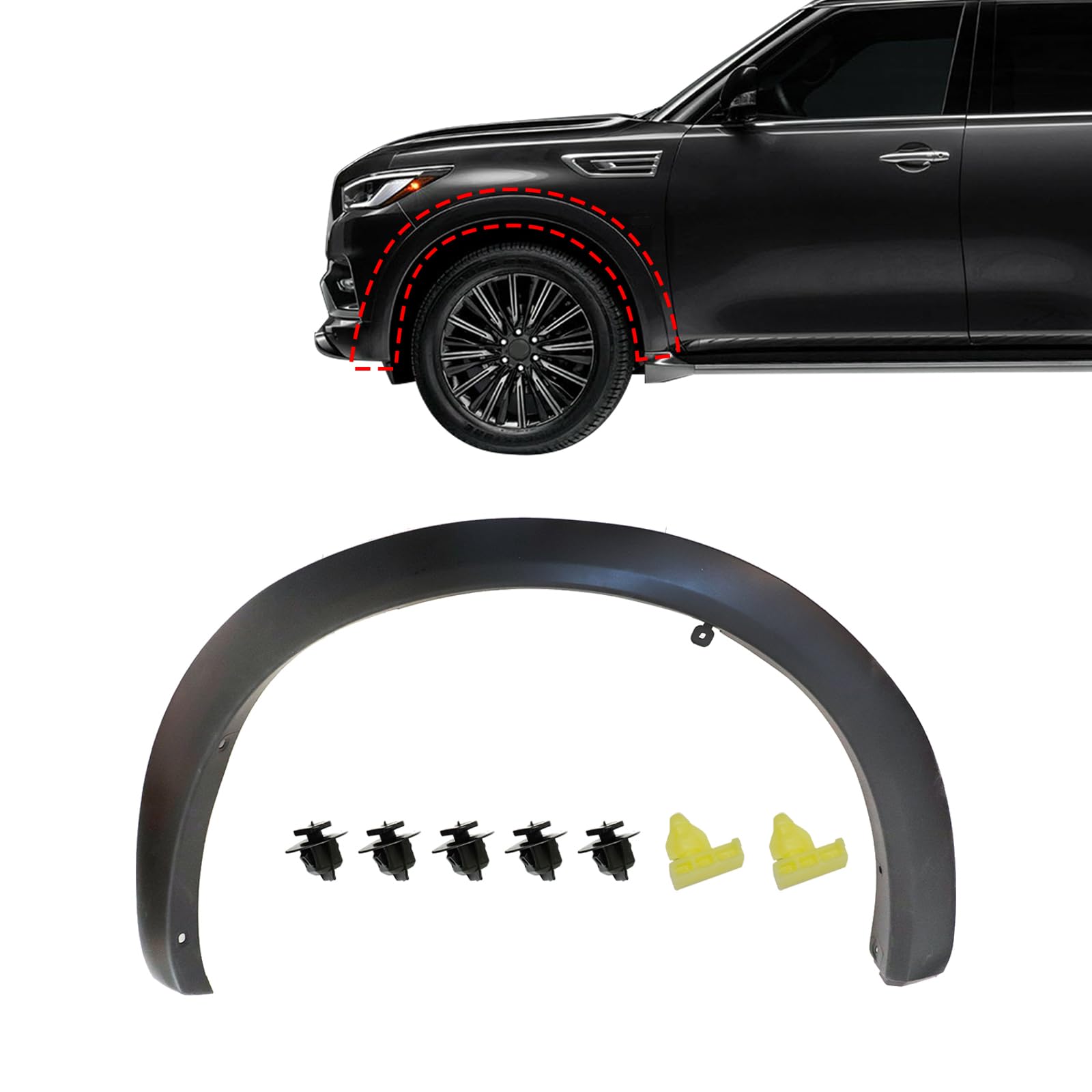 Moldura de guardabarros delantero del lado del conductor Sekeseauto compatible con Infiniti QX80 2014-2023 QX56 2011-2013 5.6L V8, reemplazo 63811-1LA2A IN1290102, moldura de guardabarros delantero y paso de rueda.