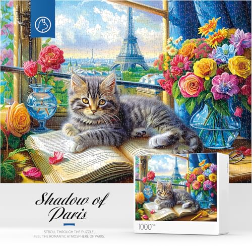 interest monkey Jigsaw Puzzles 1000 Pieces - Cats Kitten Pets Animal Lovers Impossible Hard Difficult Challenging Puzzles for Home Decor Birthday Party Gifts Toy (Shadow of Paris)