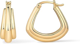 PAVOI 14K Gold Plated 925 Sterling Silver Posts Geometric Hoop Earrings for Women | Trendy Geo Long Oval U-Shaped Link Triangle Huggie Hoops Earring