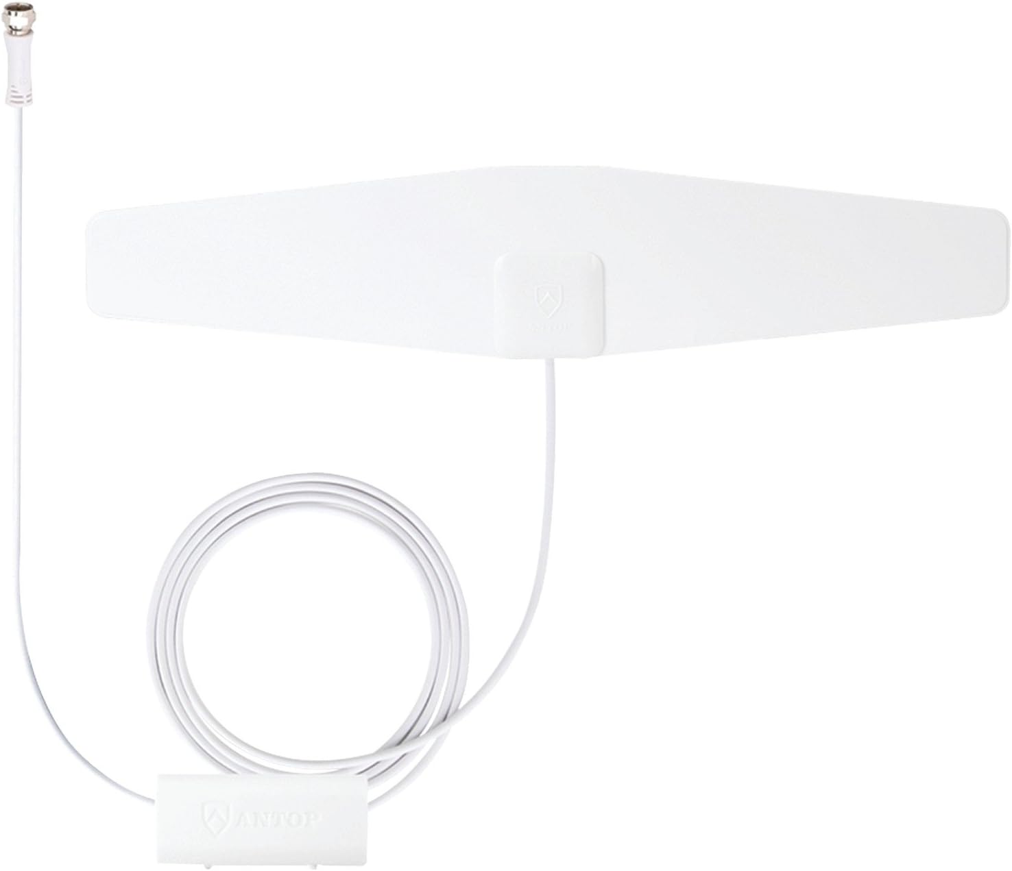 ANTOP AT-120B Paper Thin Antenna Smartpass Amplified TV Antenna with Built-in 4G LTE Filter and Table Stand, 45 Miles Range Multidirectional Reception, Black/White, 10" Cable