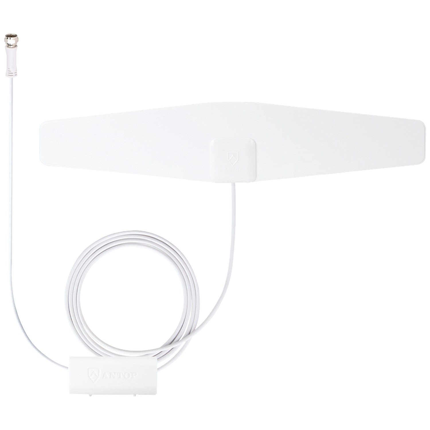 ANTOP AT-120B Paper Thin Antenna Smartpass Amplified TV Antenna with Built-in 4G LTE Filter and Table Stand, 45 Miles Range Multidirectional Reception, Black/White, 10" Cable