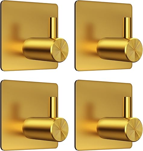VIS'V Ganchos adhesivos para toallas, ganchos adhesivos impermeables para pared de ducha, dorados, 4 piezas