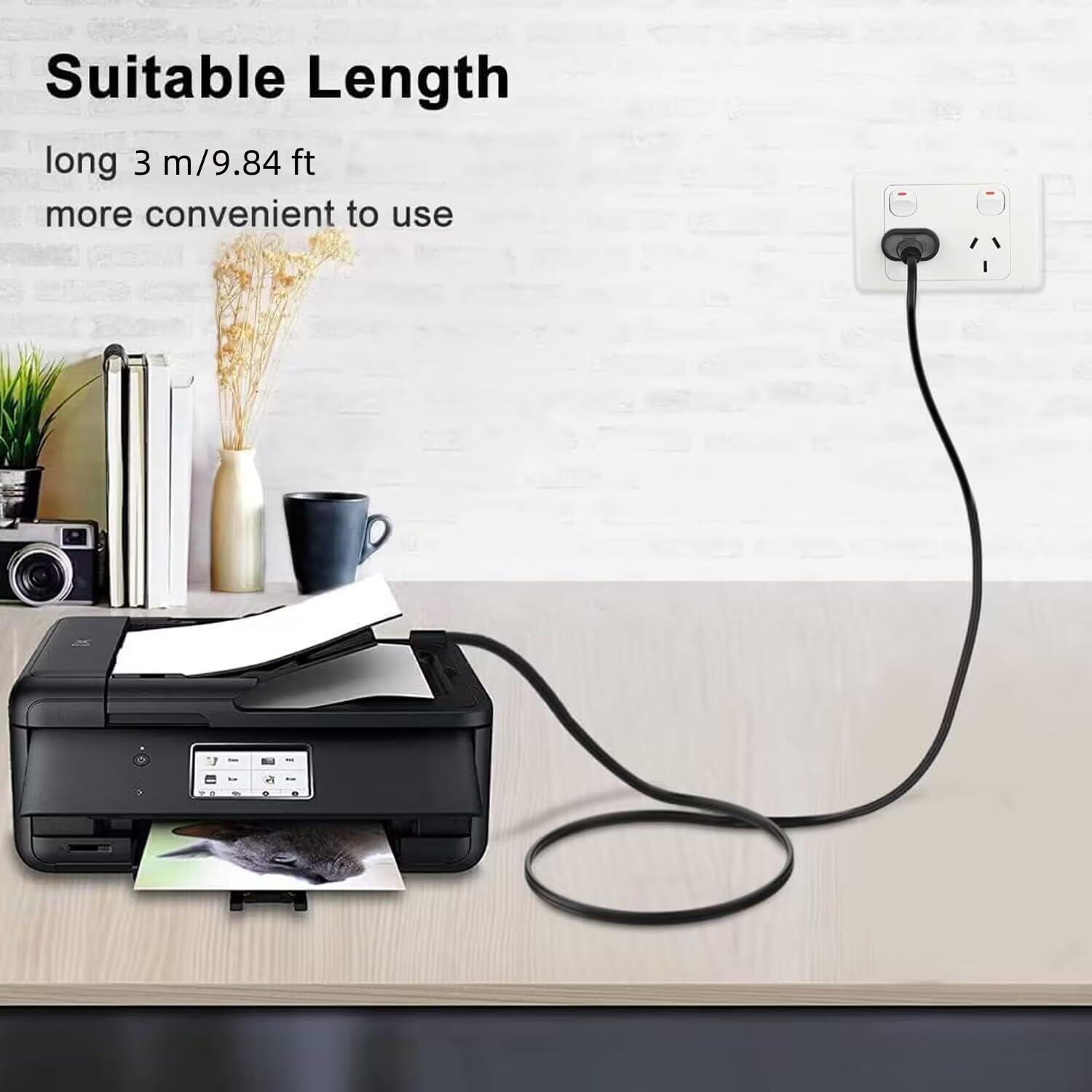 Stroomkabel 3 m zwart EU, stroomkabel C7 2-pins figuur 8 stekker bipolaire kabel voor PC monitor, DVD, printer, Samsung Philips LG Sony TV, PS5, PS4, PS3, Microsoft Surface Go/Laptop/Book, HP Envy