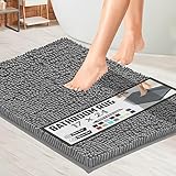 Soft Plush Chenille Bathroom Rug, Absorbent Microfiber Bath Mat, Machine Washable, Non-Slip Grip, Quick-Dry, Thick Shag Carpet Great for Bath, Shower Floor, Bedroom, or Door Mat (Grey, 17x24)