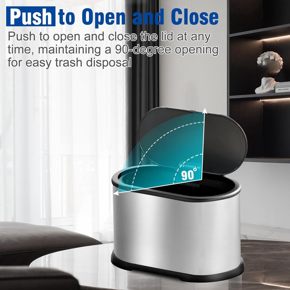 Lizusidtsy 1 Piece Mini Trash Can with Lid 4L Small Kitchen Compost Bin Stainless Steel Mini Garbage Can Countertop Trash Can Silver