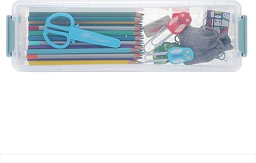 Miniatura 8 de BTSKY Caja larga apilable de plástico para el hogar, suministros de oficina, caja organizadora de almacenamiento para lápices, organizador de