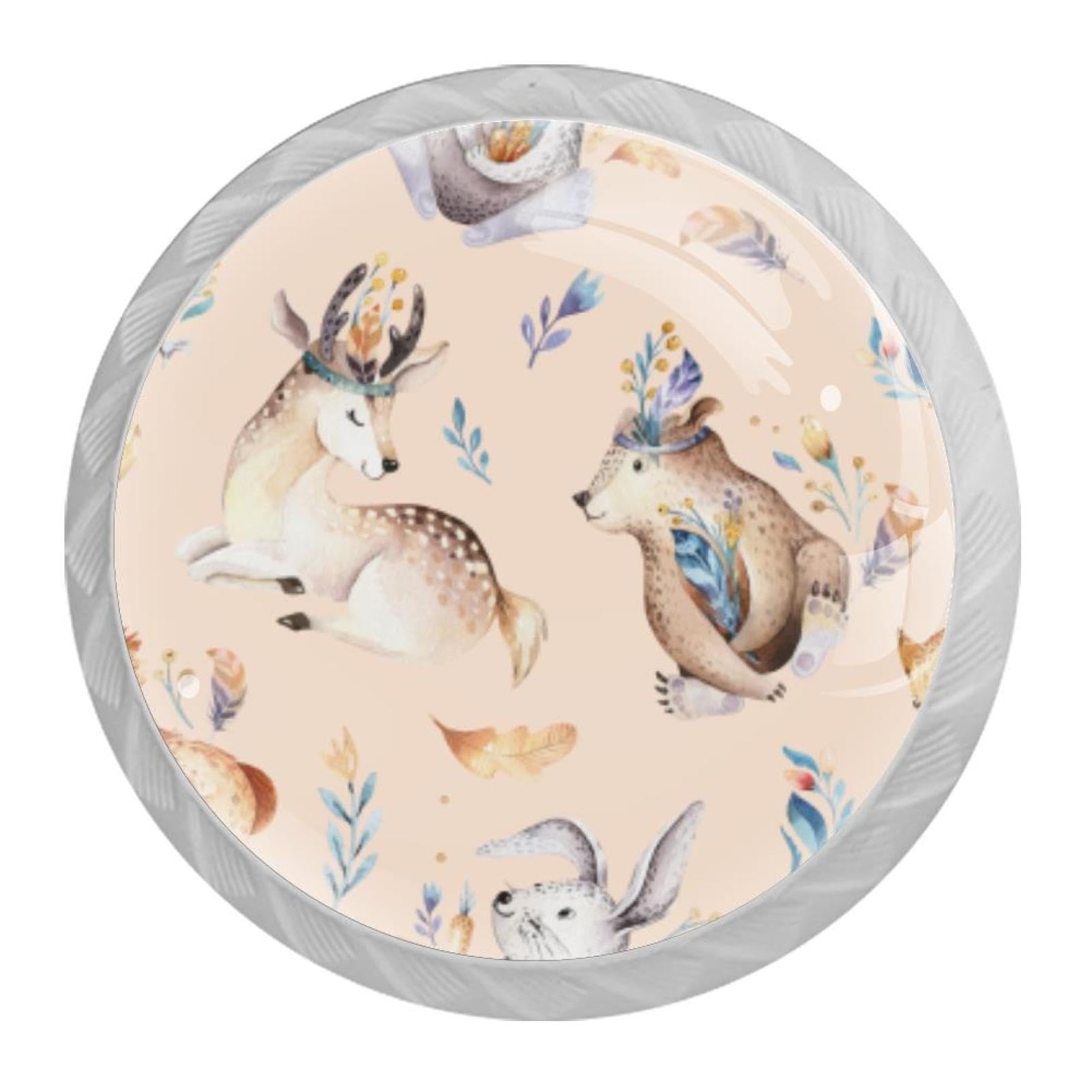 Tqmspg Multi05 4 Pieces Drawer Pulls Bunny Fox Deer Rabbit Door Knobs Dresser Handles For Kitchen Wardrobe Cupboard Hardware Furniture