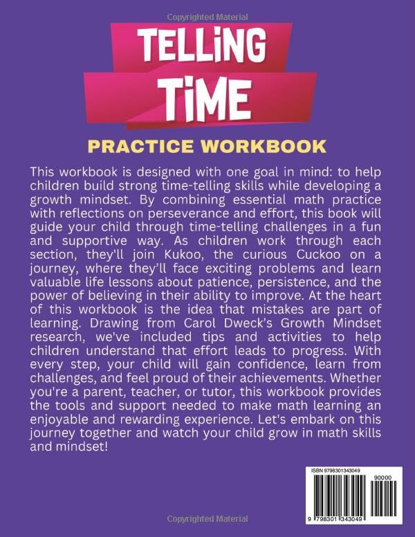 Time-Telling Workbook with Growth Mindset Tips For Ages 7-10: For Grade 2, 3, 4 to Practice reading clocks, word problems, & mastering time-telling ... tips, and a bonus section. - Image 2