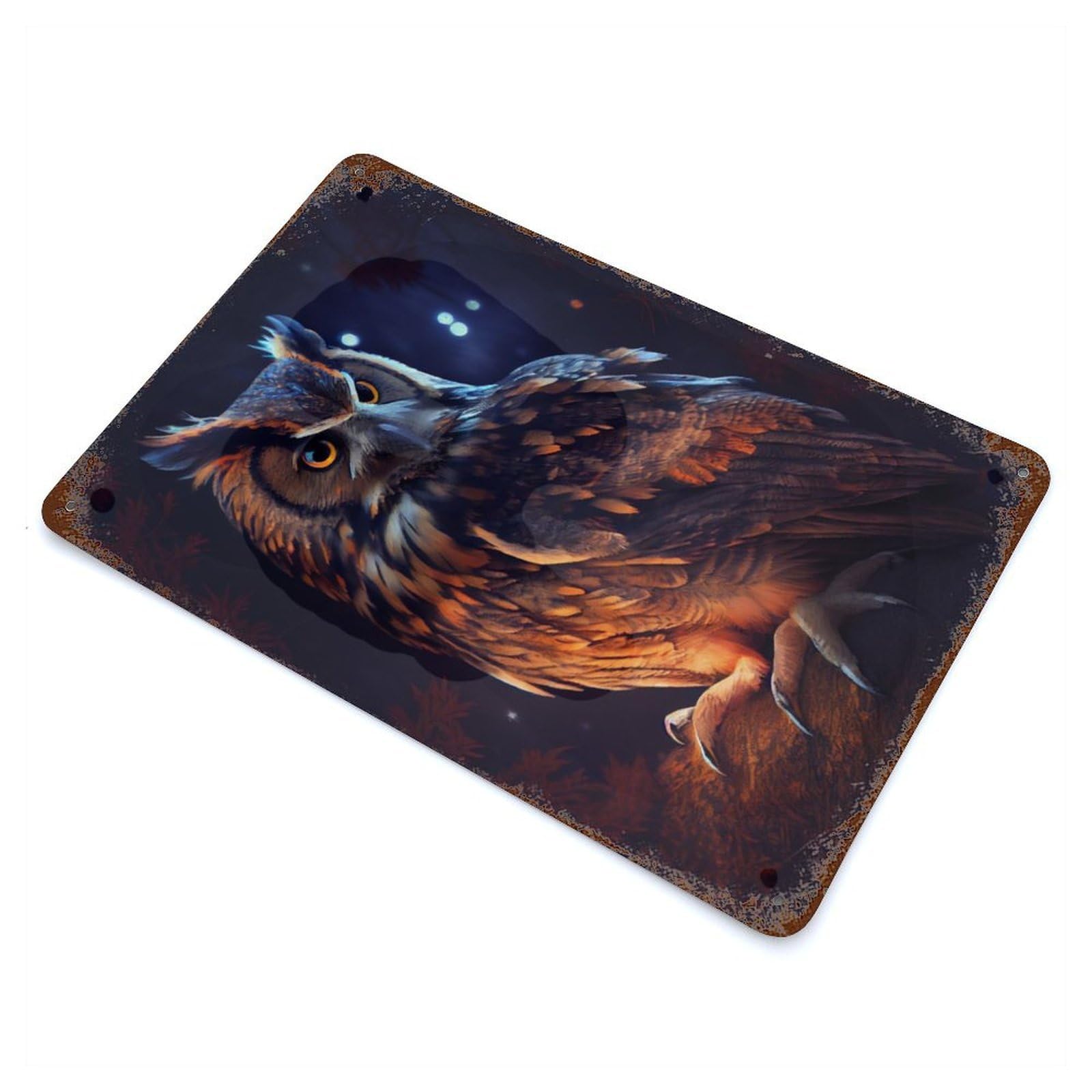 Garage Style Owl Lighting Rusty Metal Tin Sign 11.8"x7.9", Shabby Chic Decor for Bar And Workshop