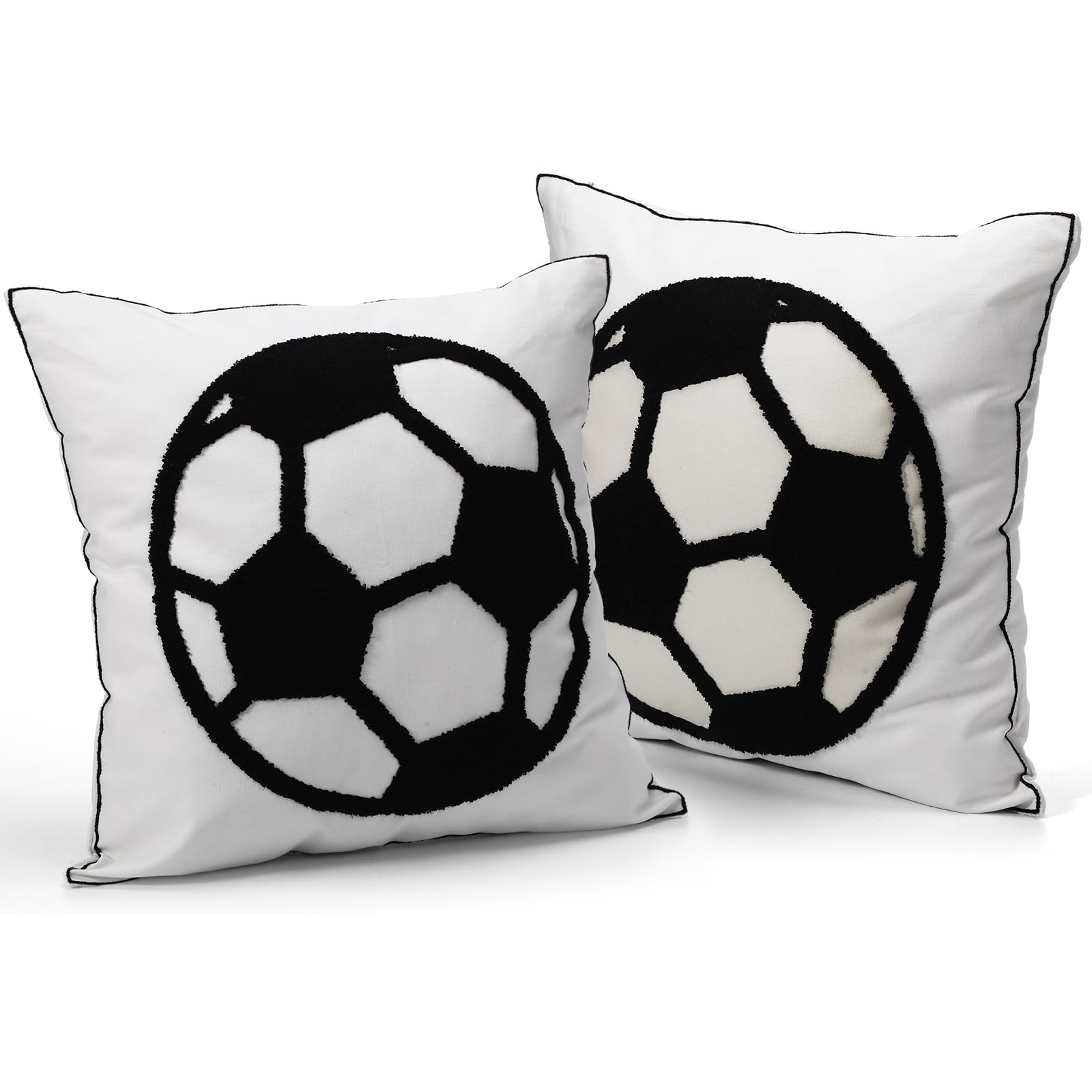 2 Pack Embroidered Soccer Throw Pillow Covers Square Decorative Canvas Soccer Pillow Covers 18x18 Inches Cushion Case for Room Decor Sofa Couch Bed Car(Cover Only)