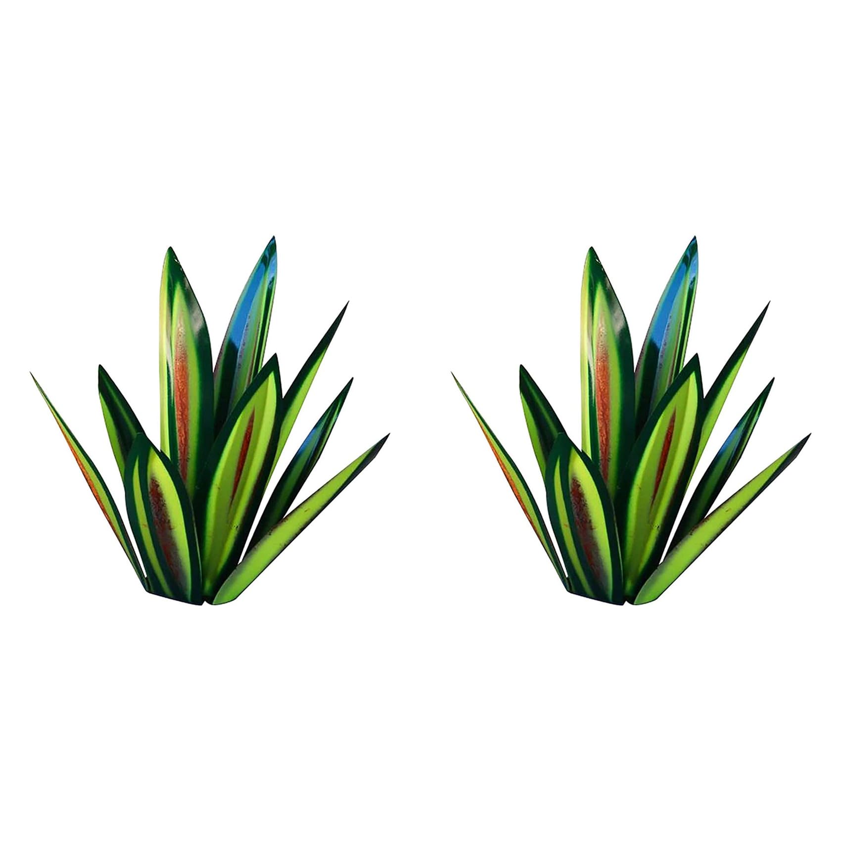 2X Scultura Rustica da 13,7 Pollice Piante di Agave in Metallo Dipinti a Mano Fai da te Ornamenti Prato Giardino Esterno-Verde