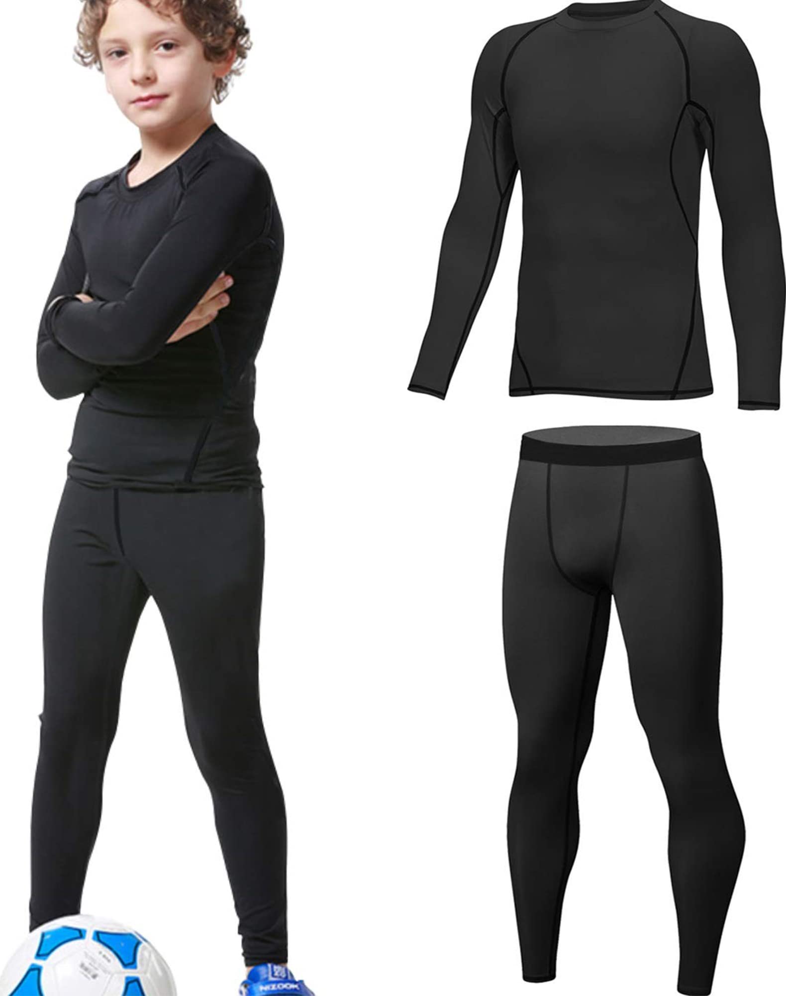 HOPLYNN - Thermal Underwear Set für Kinder Funktionsunterwäsche Skiunterwäsche Jungen Atmungsaktiv Thermo Unterwäsche Warme Fussball Ski