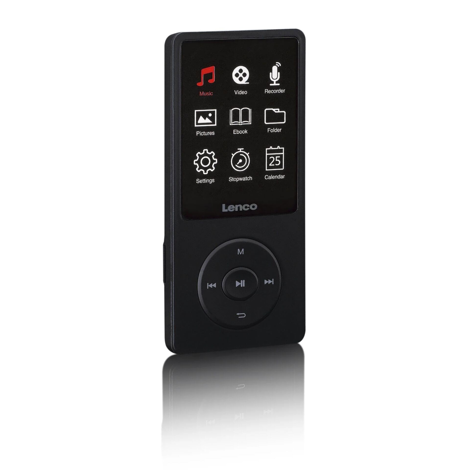 Lenco Xemio-669BK Lettore MP3 MP4 8 GB, Schermo TFT LCD 2,4" - Registratore Vocale - USB-C - Nero