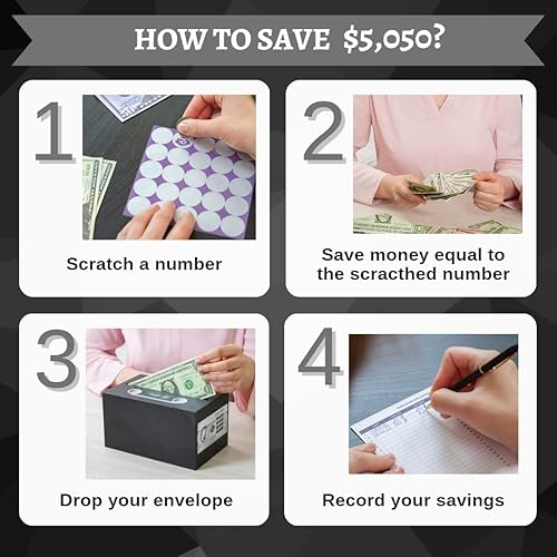 Miniatura 4 de Desafío de ahorro de dinero de 100 sobres, ahorra 5050 dólares en 100 días, kit de alta calidad, 100 sobres de efectivo y caja organizadora, juego