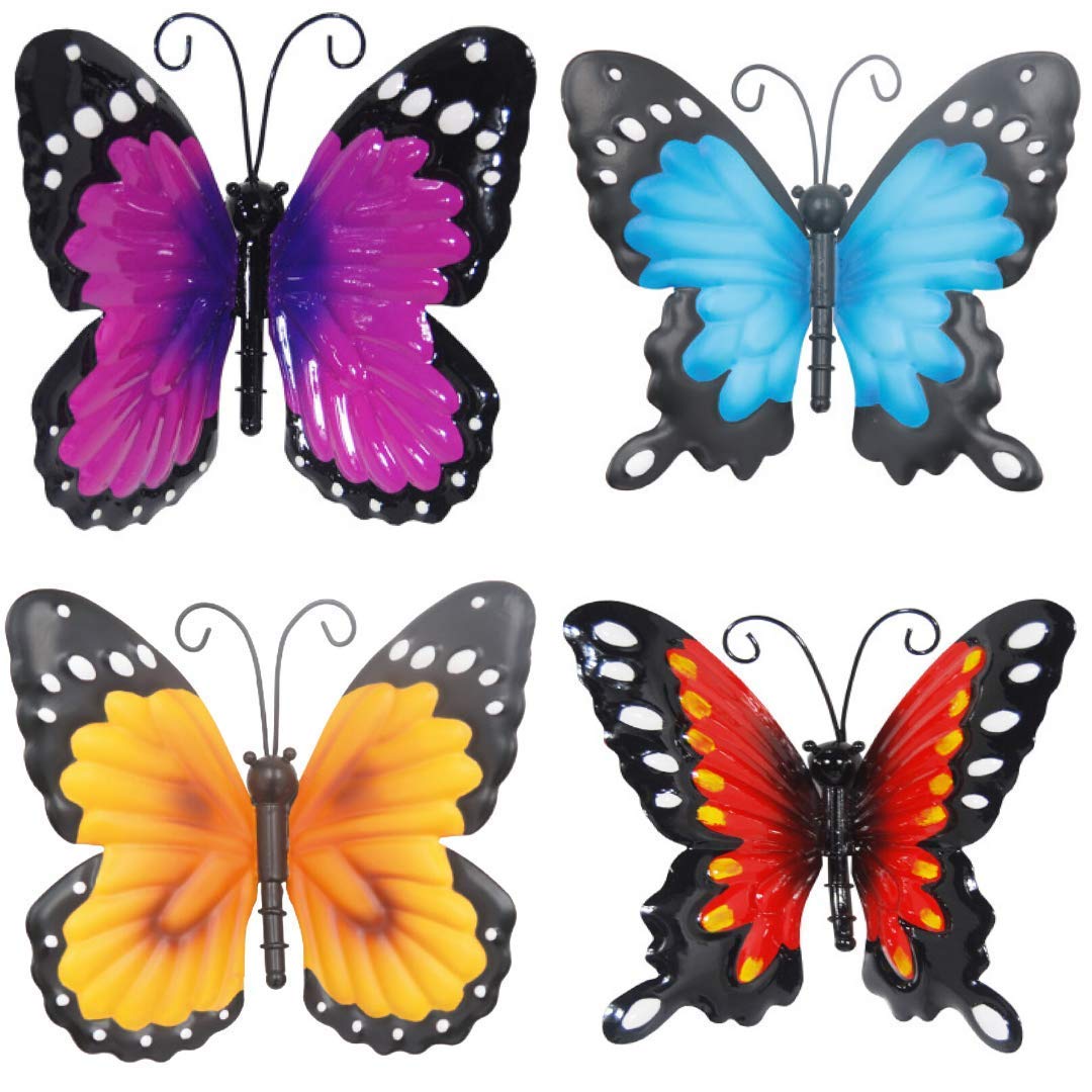 Primus Metal Garden Butterfly Fence Hanger Wall Shed Art Outdoor Indoor (Set of 4 Butterflies)