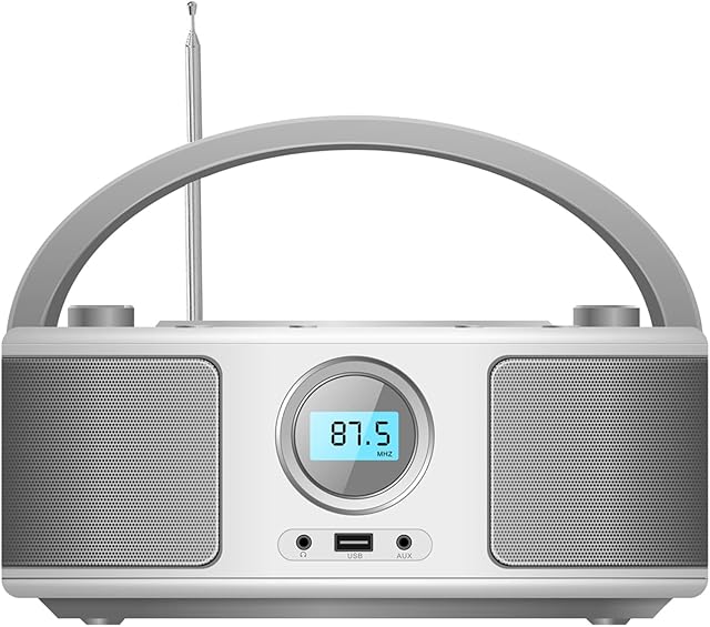 Portable Radio CD Player Boombox with Bluetooth,FM Radio,MP3/CD-R/CD-RW/WMA Playback,3.5mm AUX Headphone Jack and USB Input, CD Players for Home (Gray)