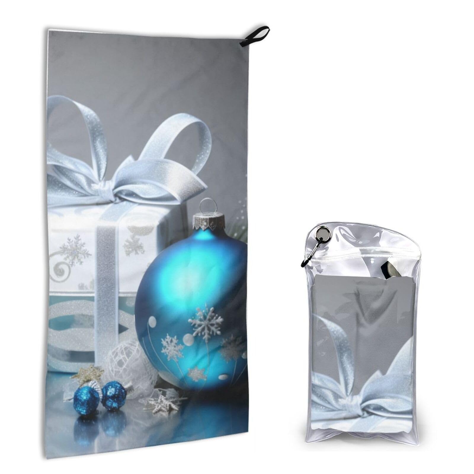 BWWHCCTI Quick Dry Hand Towel With Bag - Merry_Christmas_Ball Printed Super Absorbent Face Cloth Microfiber Travel Sports Towels 40x80cm