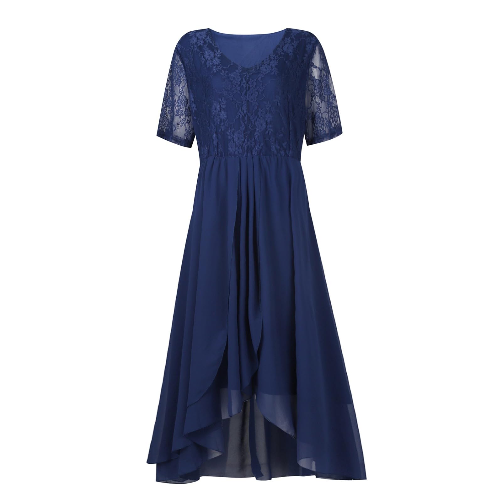 Abendkleider Elegant Für Hochzeit Kleid Hochzeitsgast Damen Lang Spitze Brautjungfernkleider Chiffon Asymmetrisch Sommerkleider Frauen Leicht Und Luftig Spitzenkleid Midi V Ausschnitt Kurzarm