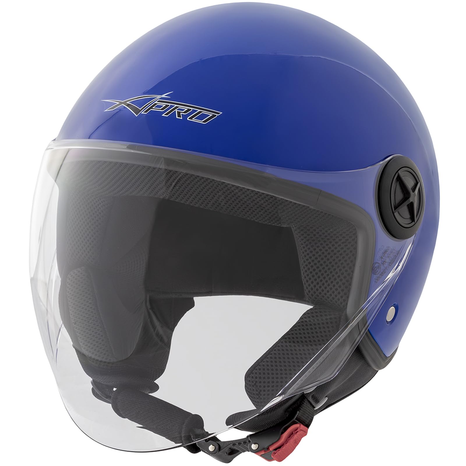 Motorradhelm Jet Helm Poliert Blau – ECE 22-06, Größe S, Mit Antibakteriellem Futter & Kratzvisier